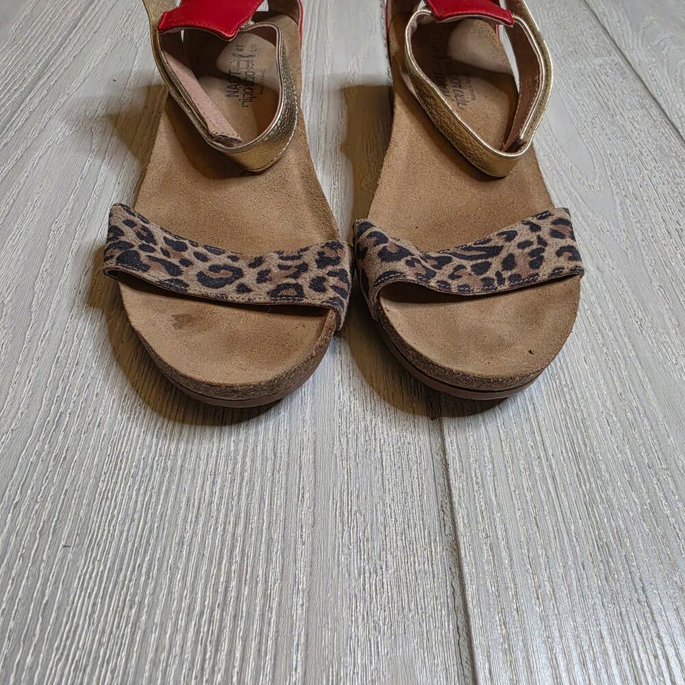 Naot Pixie Wedge Sandals Size 10 Cheetah, Kiss Red, Gold - Picture 9 of 10